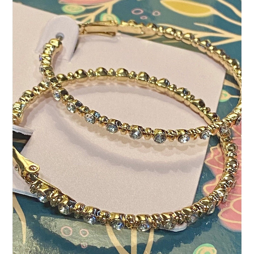 Rachel Parcell Gold Tone Large Hoop Crystal Embellished Earrings NWT